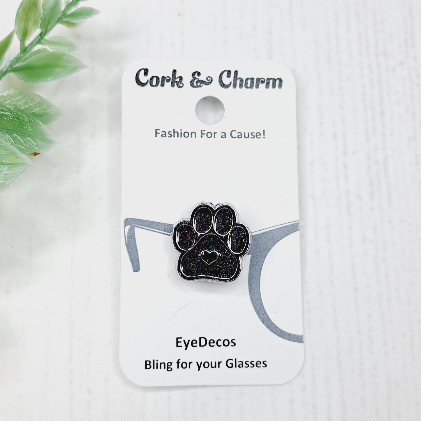 Black Sparkle Pawprint with Heart Cat Dog EyeDeco