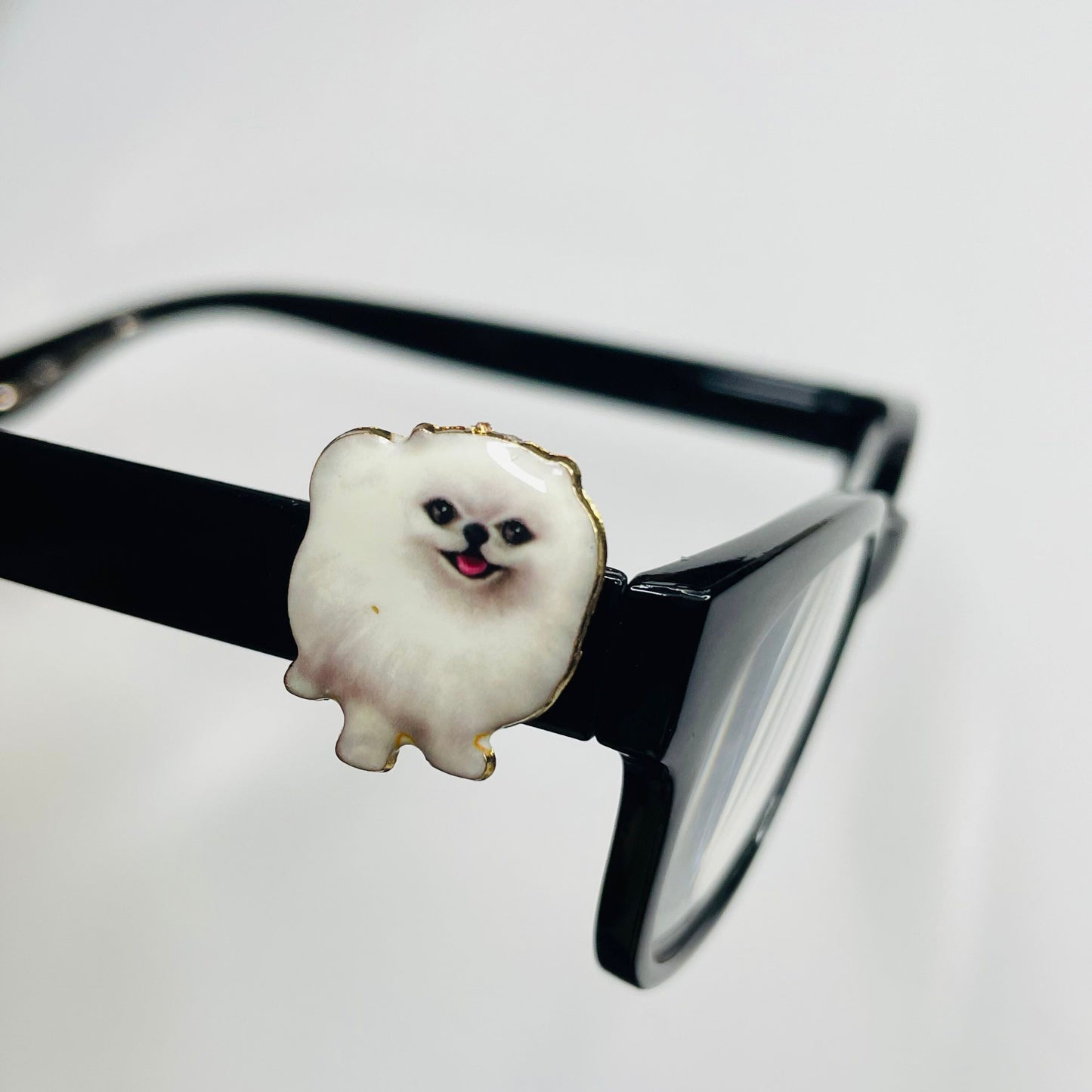 White Pomeranian Dog Gold Plated Enamel EyeDeco