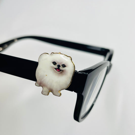 White Pomeranian Dog Gold Plated Enamel EyeDeco