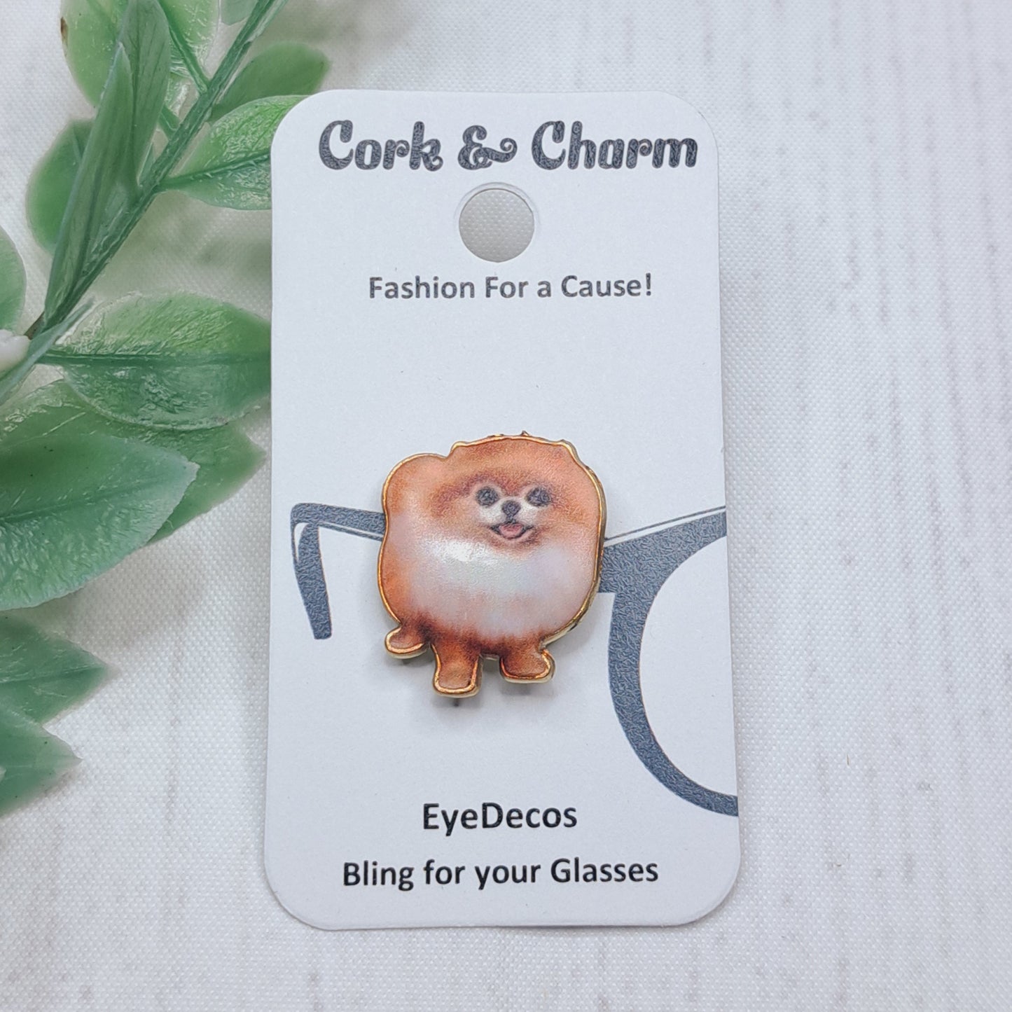 Orange Pomeranian Dog Gold Plated Enamel EyeDeco