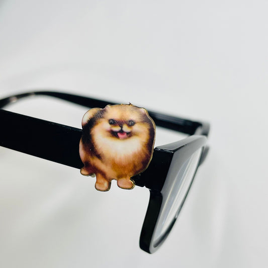 Black, Orange and Cream Pomeranian Dog Gold Plated Enamel EyeDeco