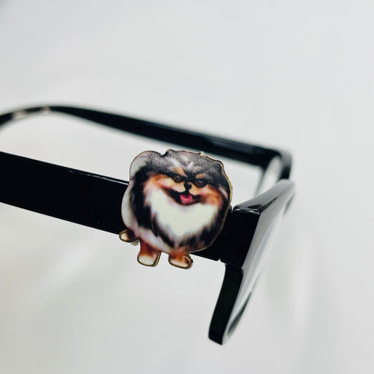 Black and White Pomeranian Dog Gold Plated Enamel EyeDeco
