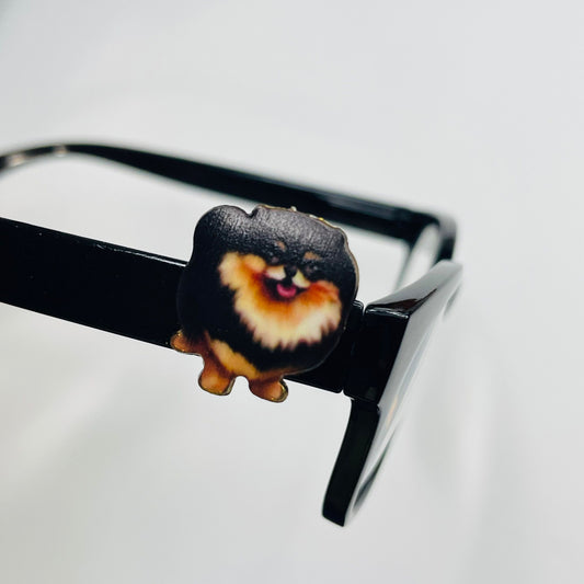 Black and Orange Pomeranian Dog Gold Plated Enamel EyeDeco