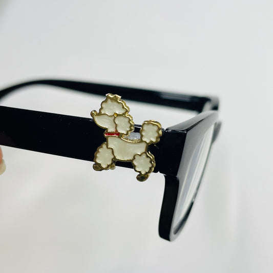 White Poodle Dog Gold Plated Enamel EyeDeco