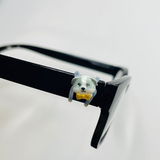 Gray and White with Gold Bow Resin Dog EyeDeco