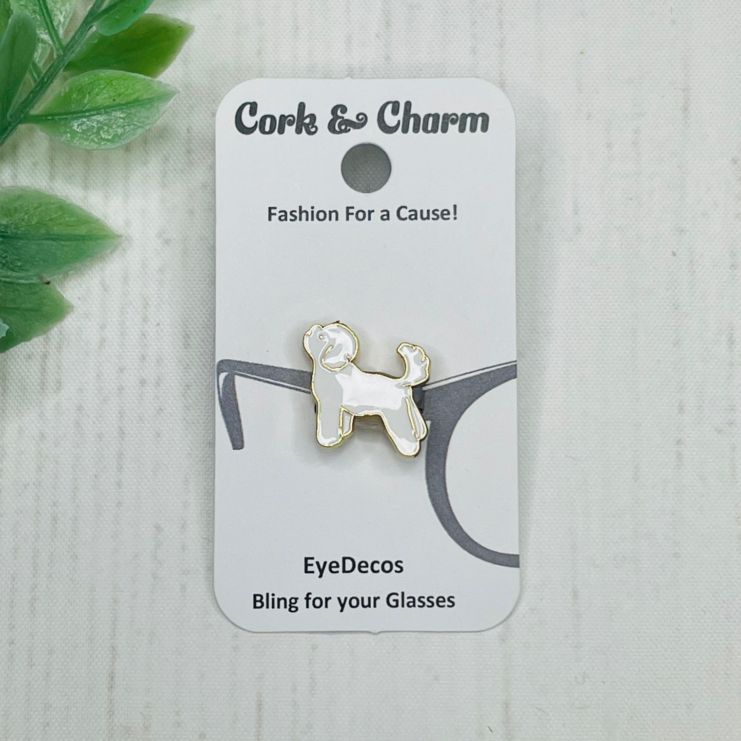 White Dog Gold Plated Enamel EyeDeco