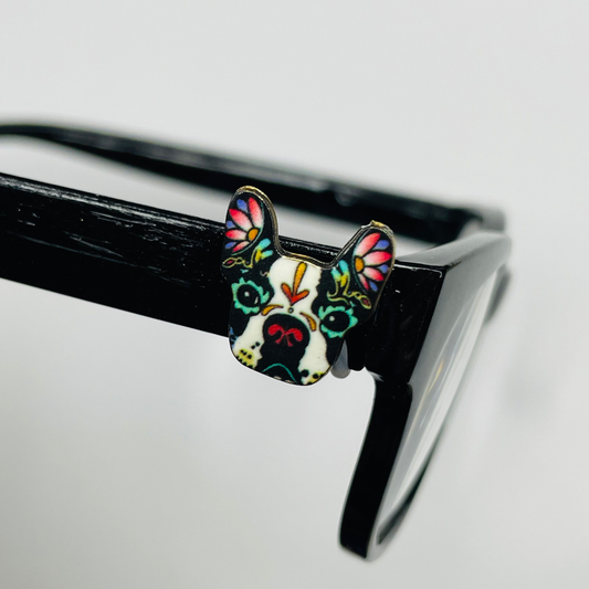 Floral French Bull Dog Gold Plated Enamel EyeDeco