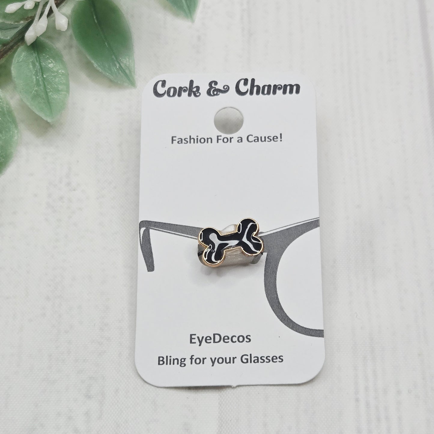 Black Dog Bone Gold Plated Enamel EyeDeco