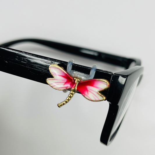 Pink and White Dragonfly Gold Enamel EyeDeco