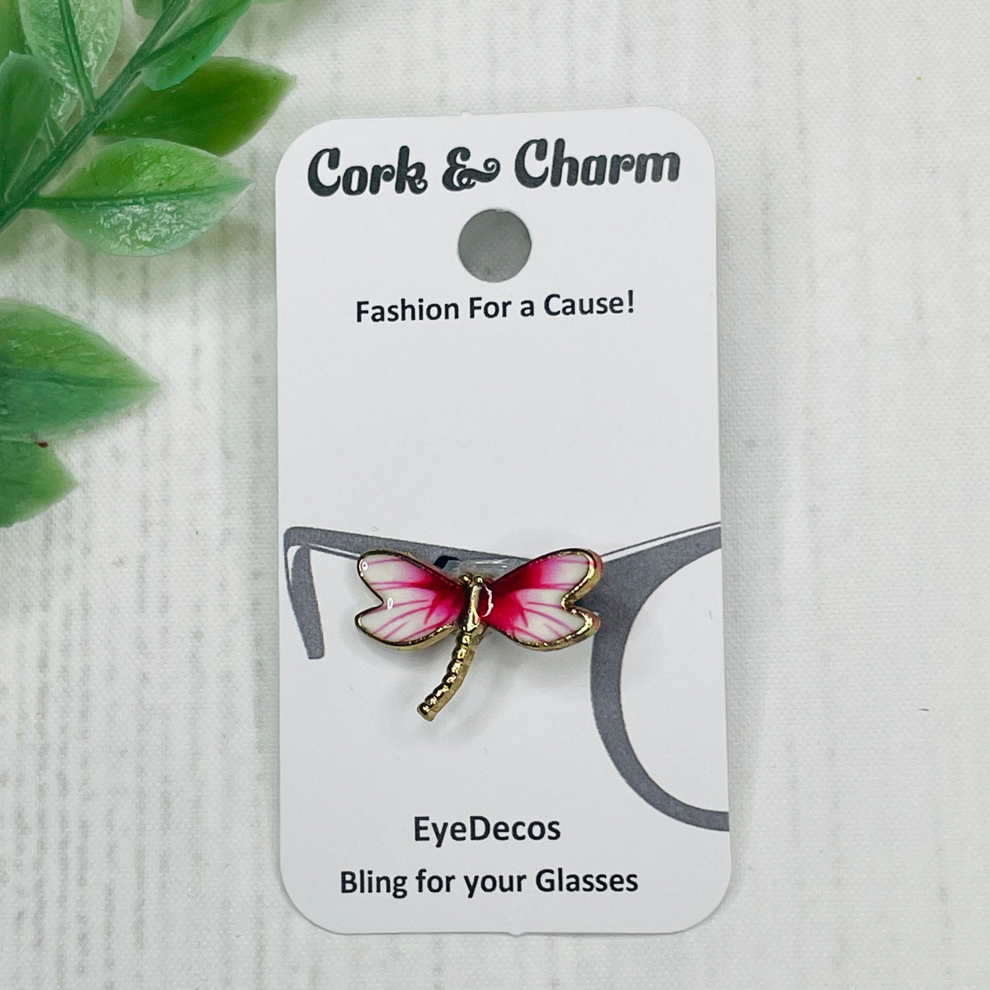 Pink and White Dragonfly Gold Enamel EyeDeco