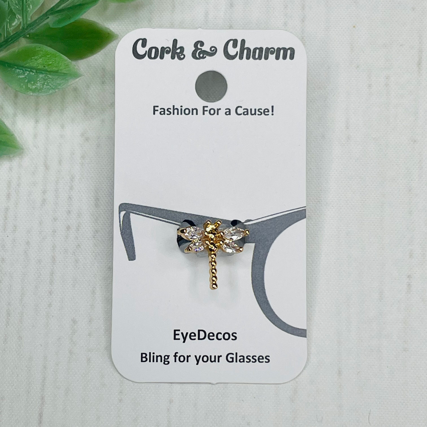 Gold and White Rhinestone Dragonfly EyeDeco