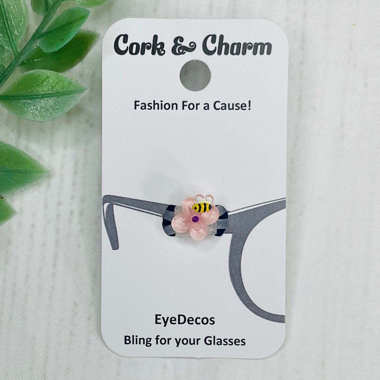 Mini Bee on Pink Flower Resin EyeDeco