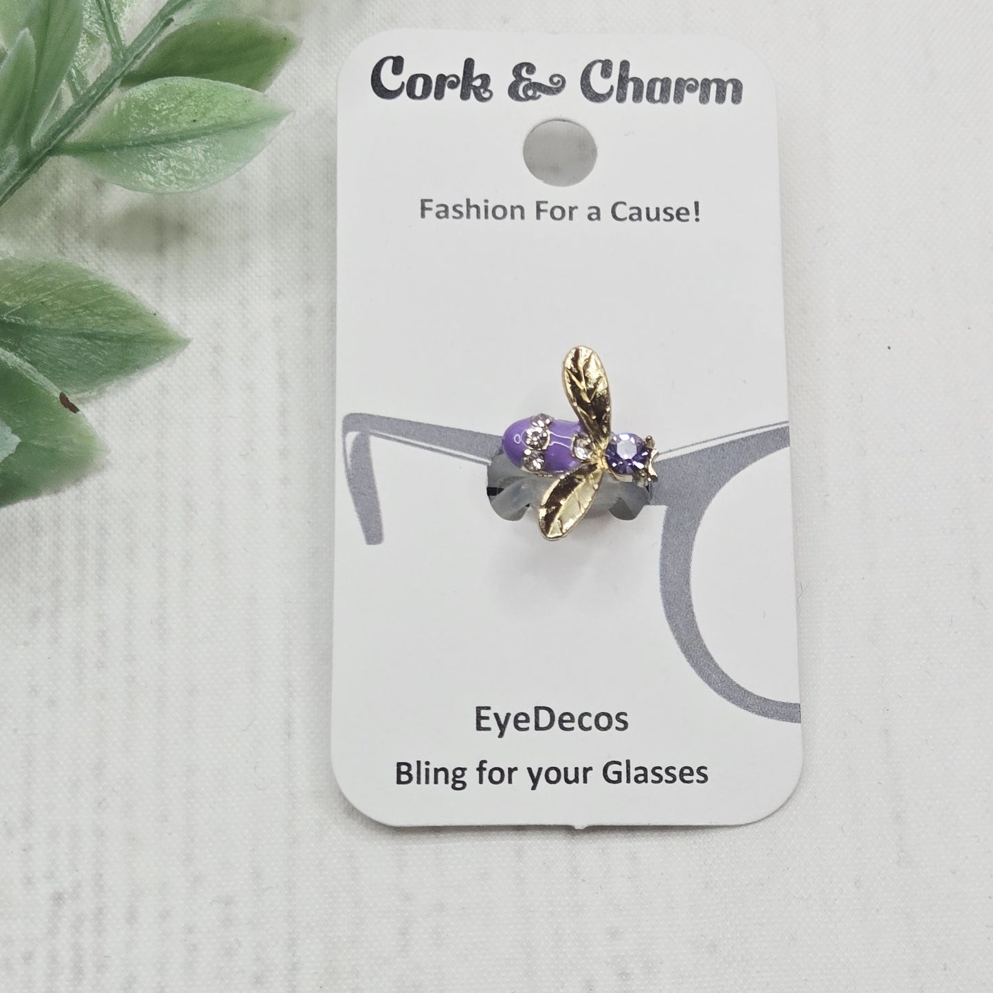 Purple and Gold Rhinestone Bee EyeDeco