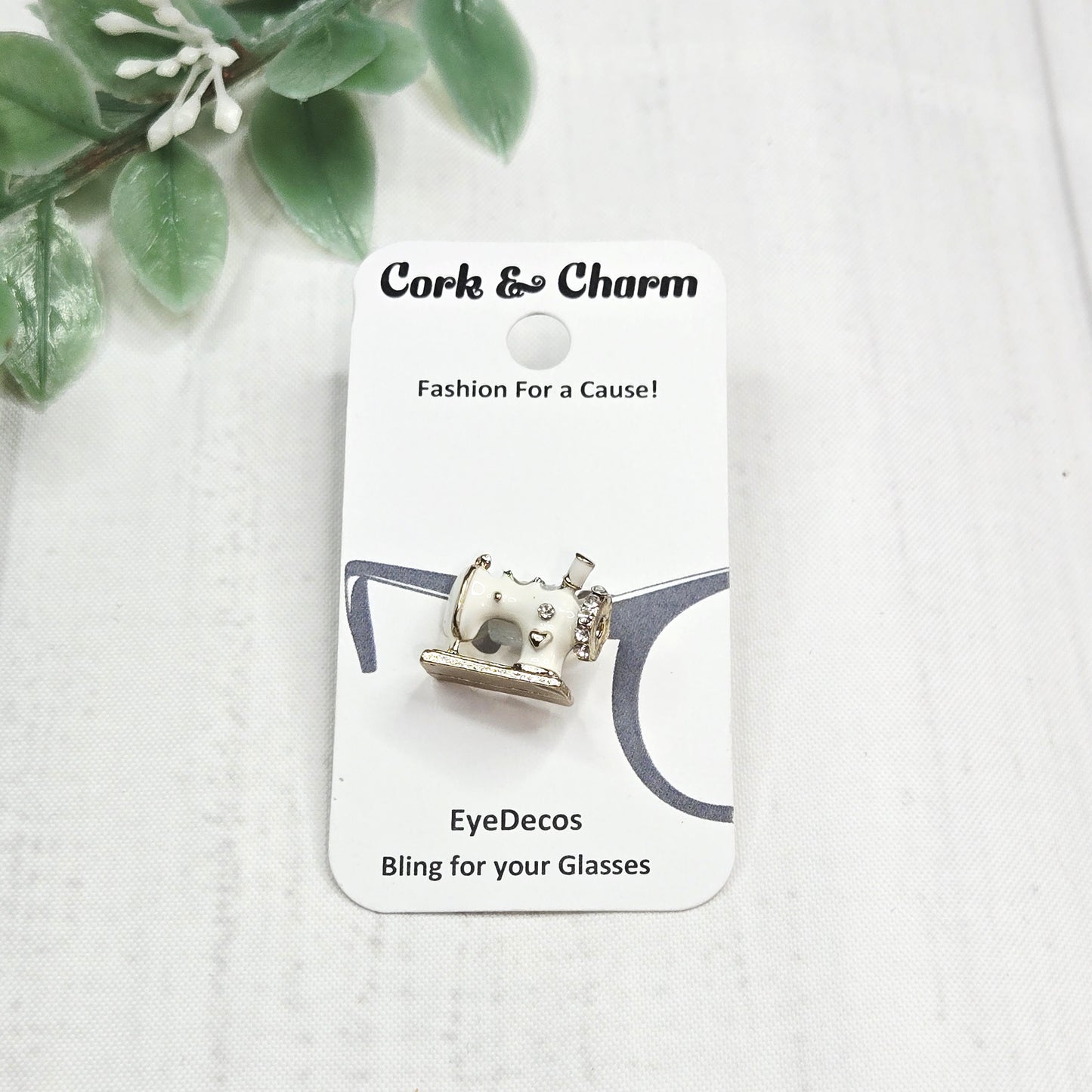 White Sewing Machine Bling Enamel EyeDeco