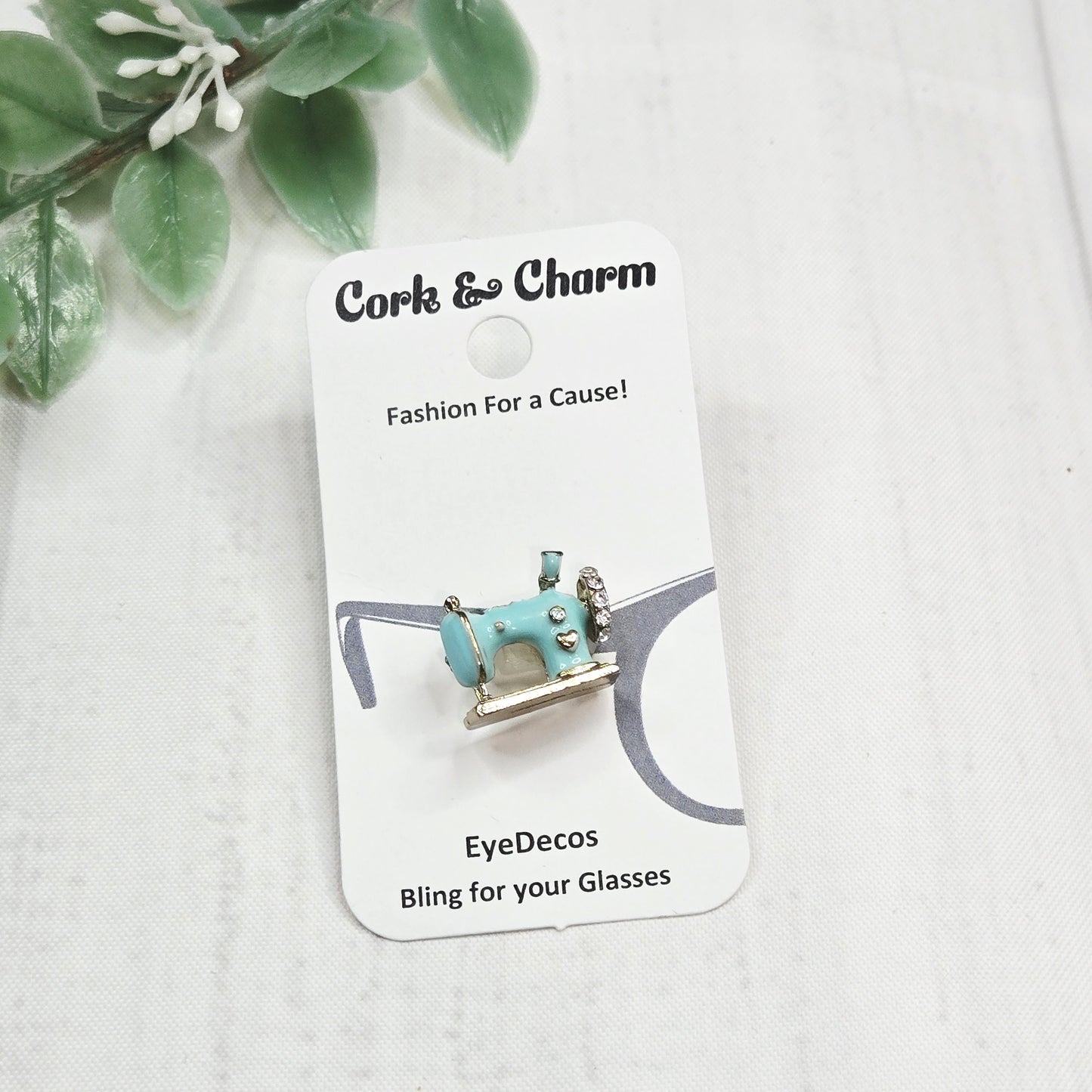 Teal Blue Turquoise Sewing Machine Bling Enamel EyeDeco