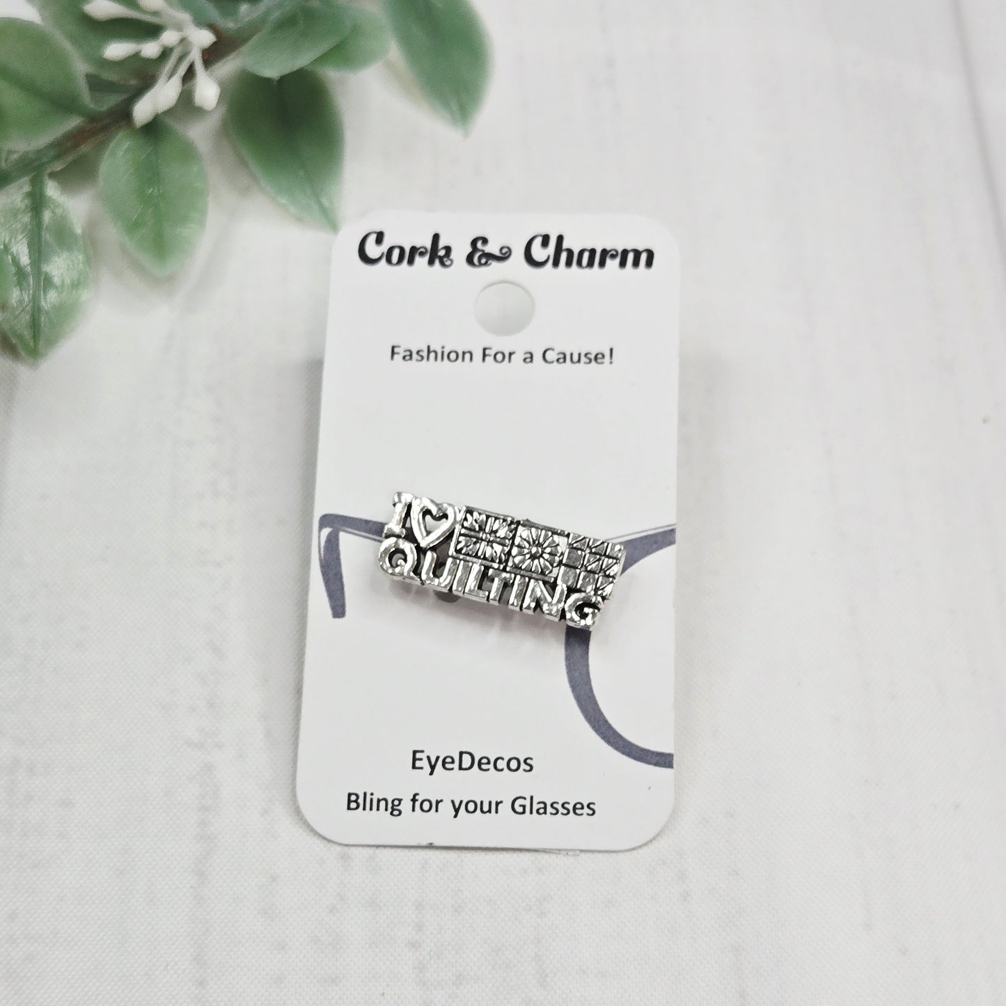 I Heart Love Quilting Horizontal Silver Metal EyeDeco