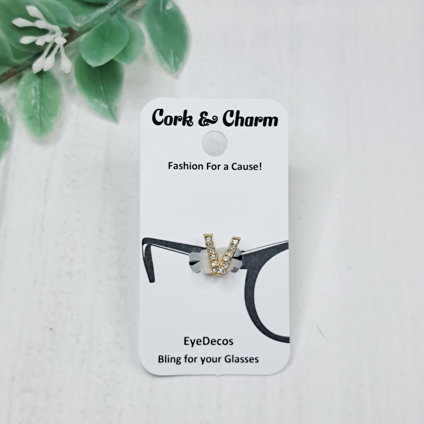 V Initial Rhinestone Bling EyeDeco