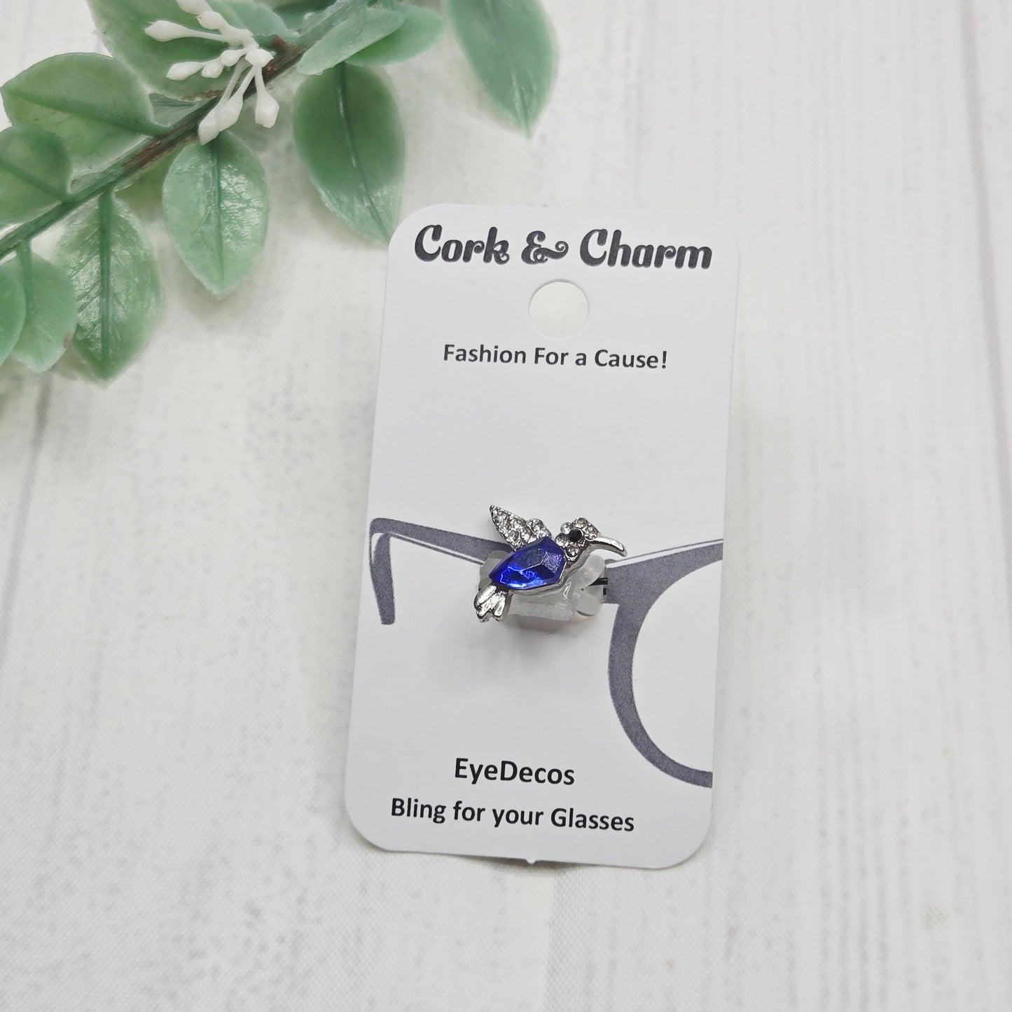 Royal Blue and Silver Hummingbird Rhinestone Metal EyeDeco