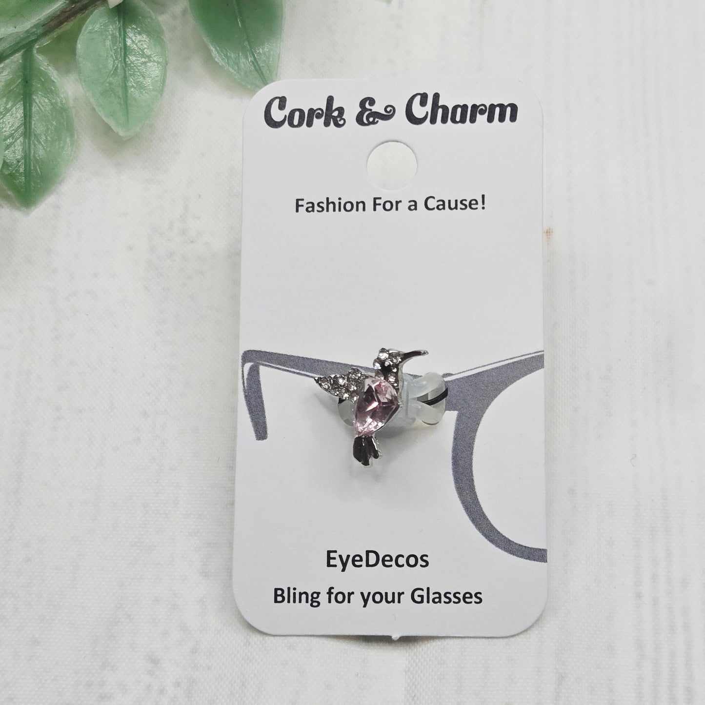 Silver and Pink Hummingbird Rhinestone Metal EyeDeco