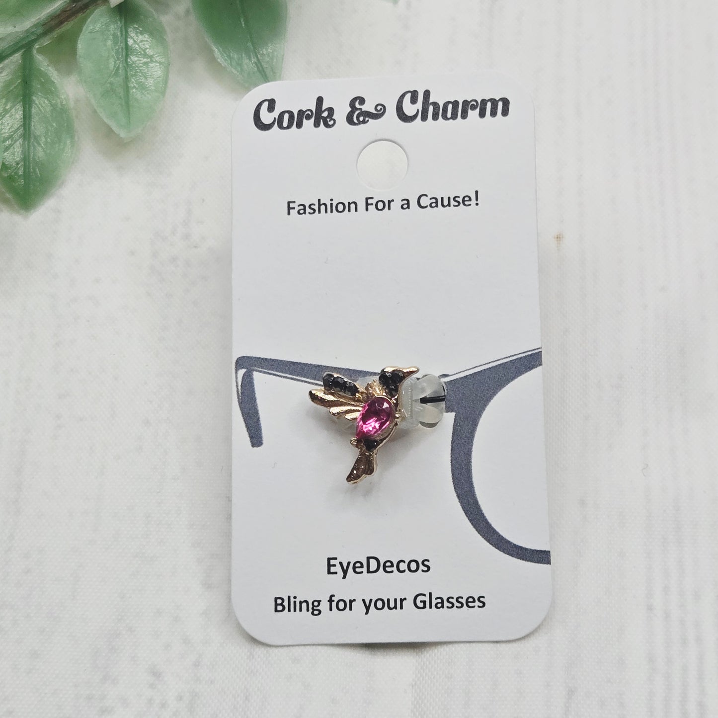Pink and Gold Hummingbird Rhinestone Metal EyeDeco