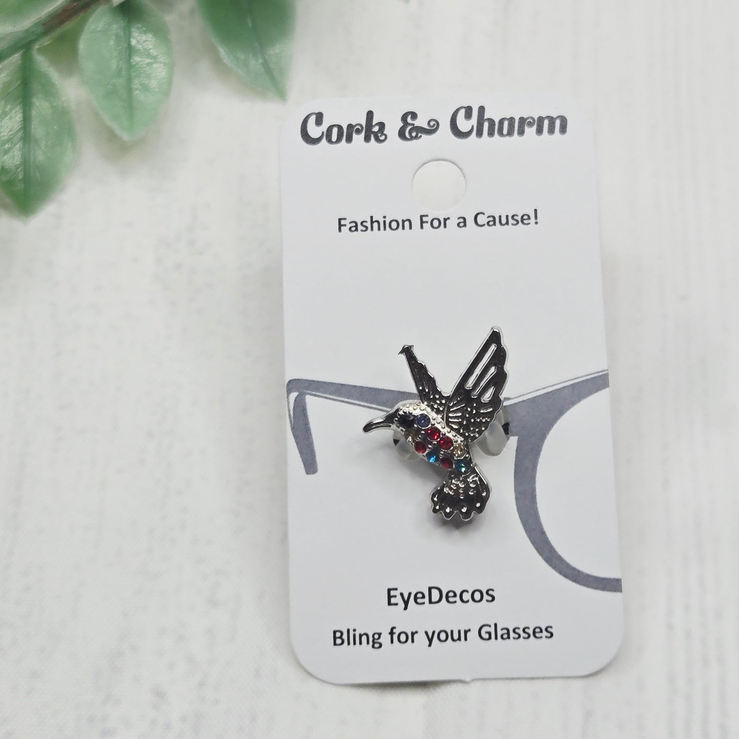 Silver Hummingbird Multi Colored Rhinestone Metal EyeDeco