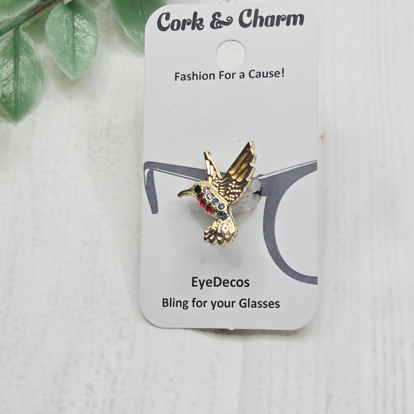 Gold Hummingbird Multi Colored Rhinestone Metal EyeDeco