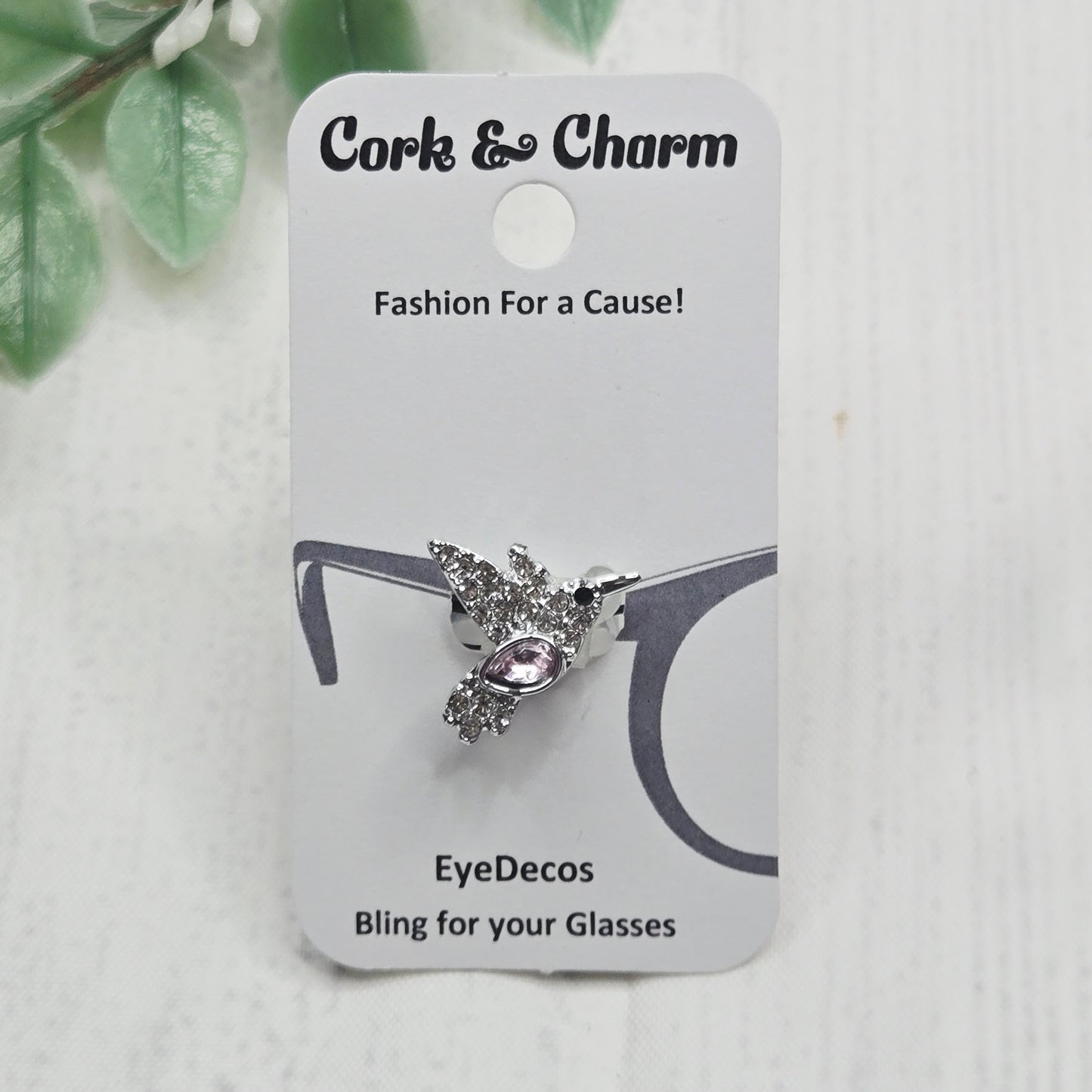 Silver and Pink Hummingbird Rhinestone Metal EyeDeco