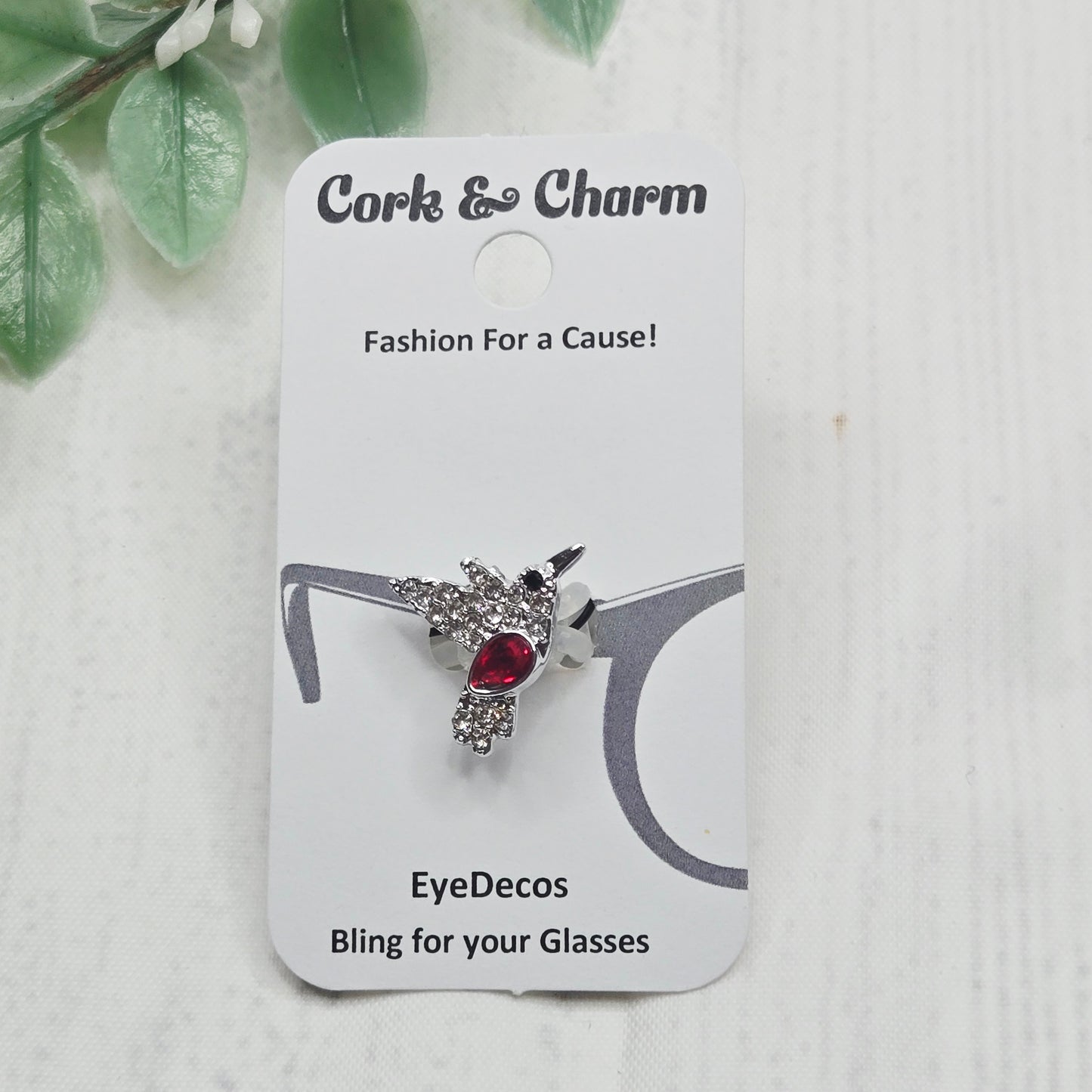 Silver and Red Hummingbird Rhinestone Metal EyeDeco