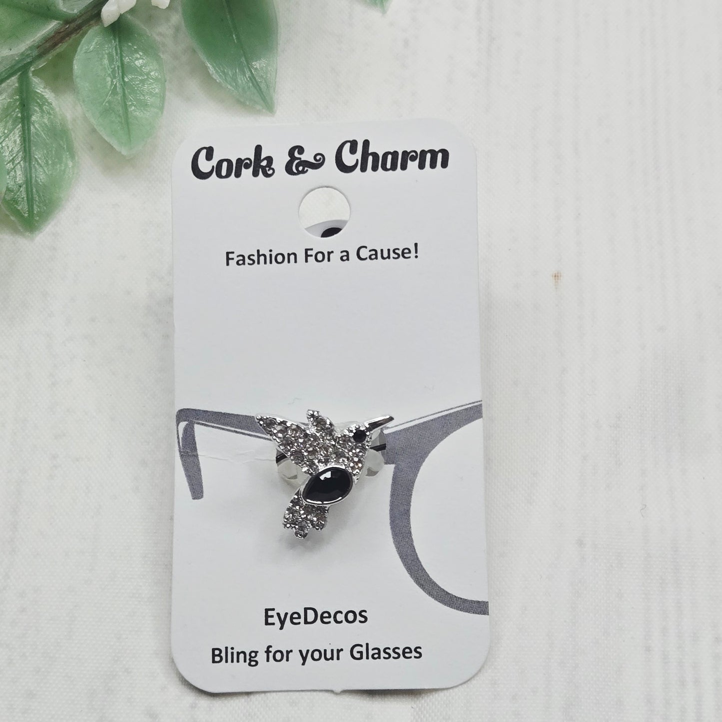 Silver and Black Hummingbird Rhinestone Metal EyeDeco