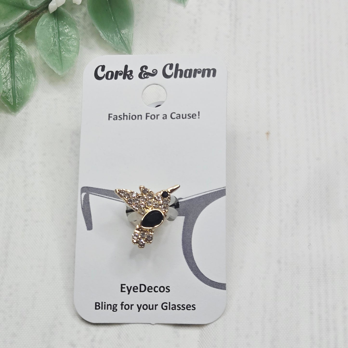 Gold and Black Hummingbird Rhinestone Metal EyeDeco