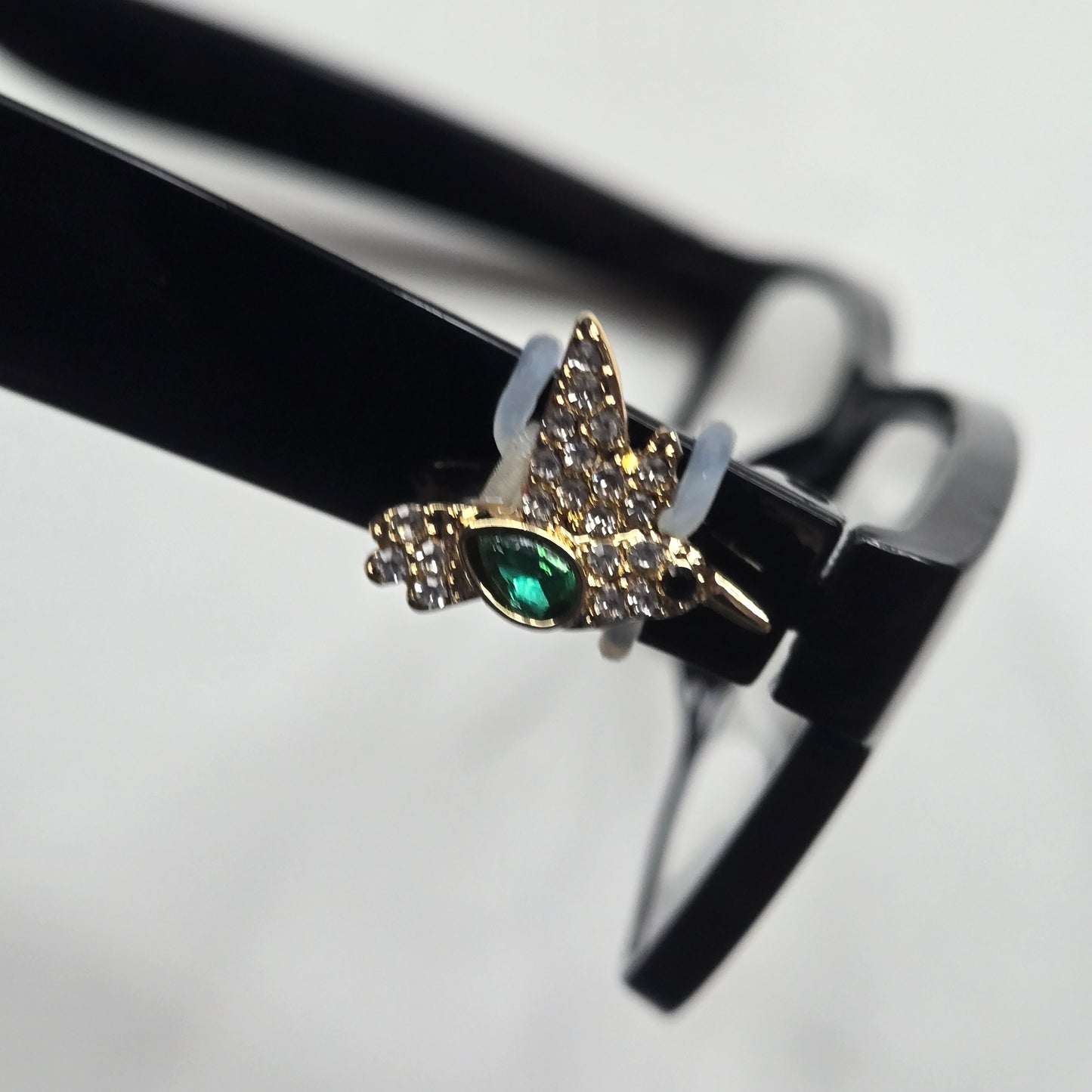 Gold and Green Hummingbird Rhinestone Metal EyeDeco