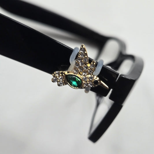 Gold and Green Hummingbird Rhinestone Metal EyeDeco