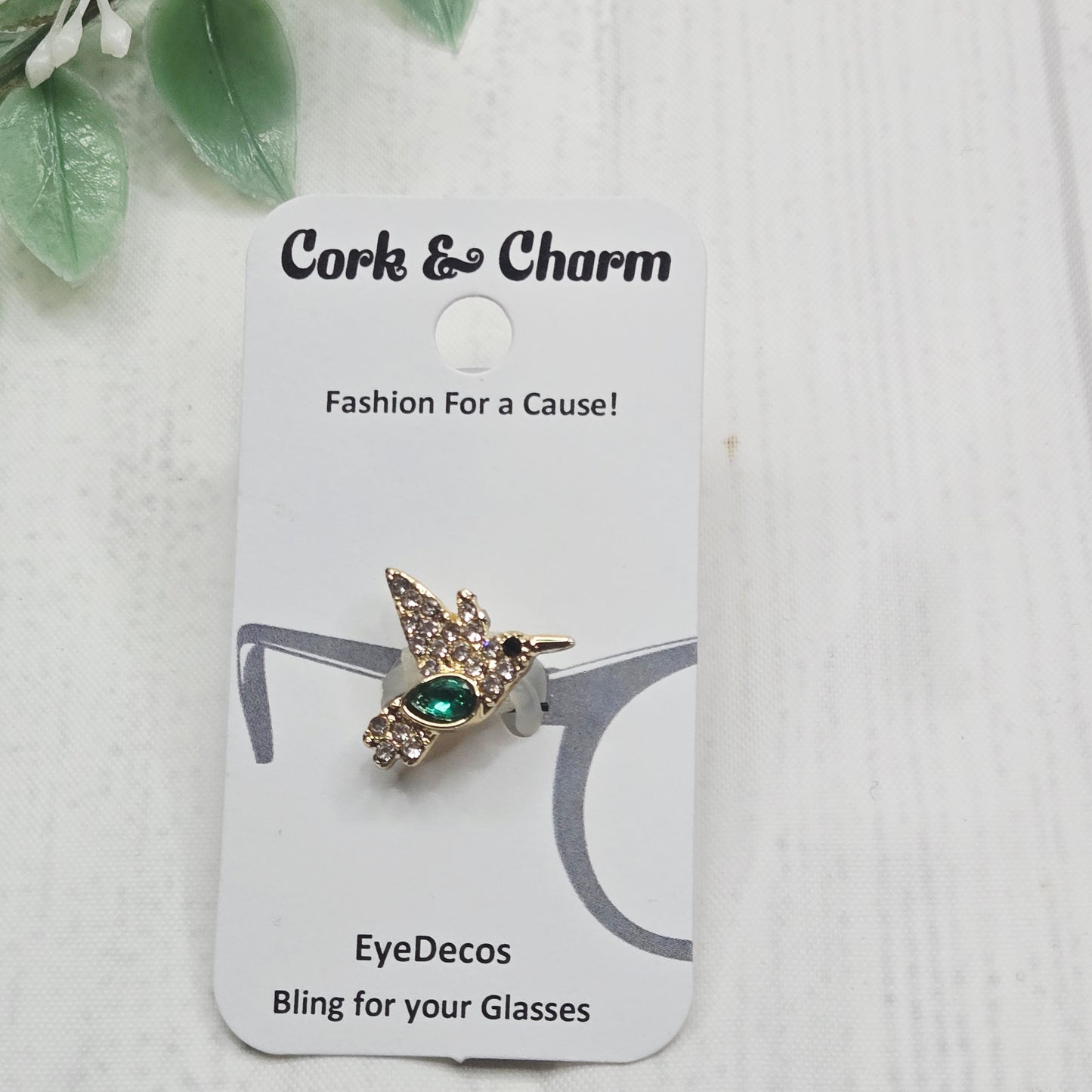 Gold and Green Hummingbird Rhinestone Metal EyeDeco