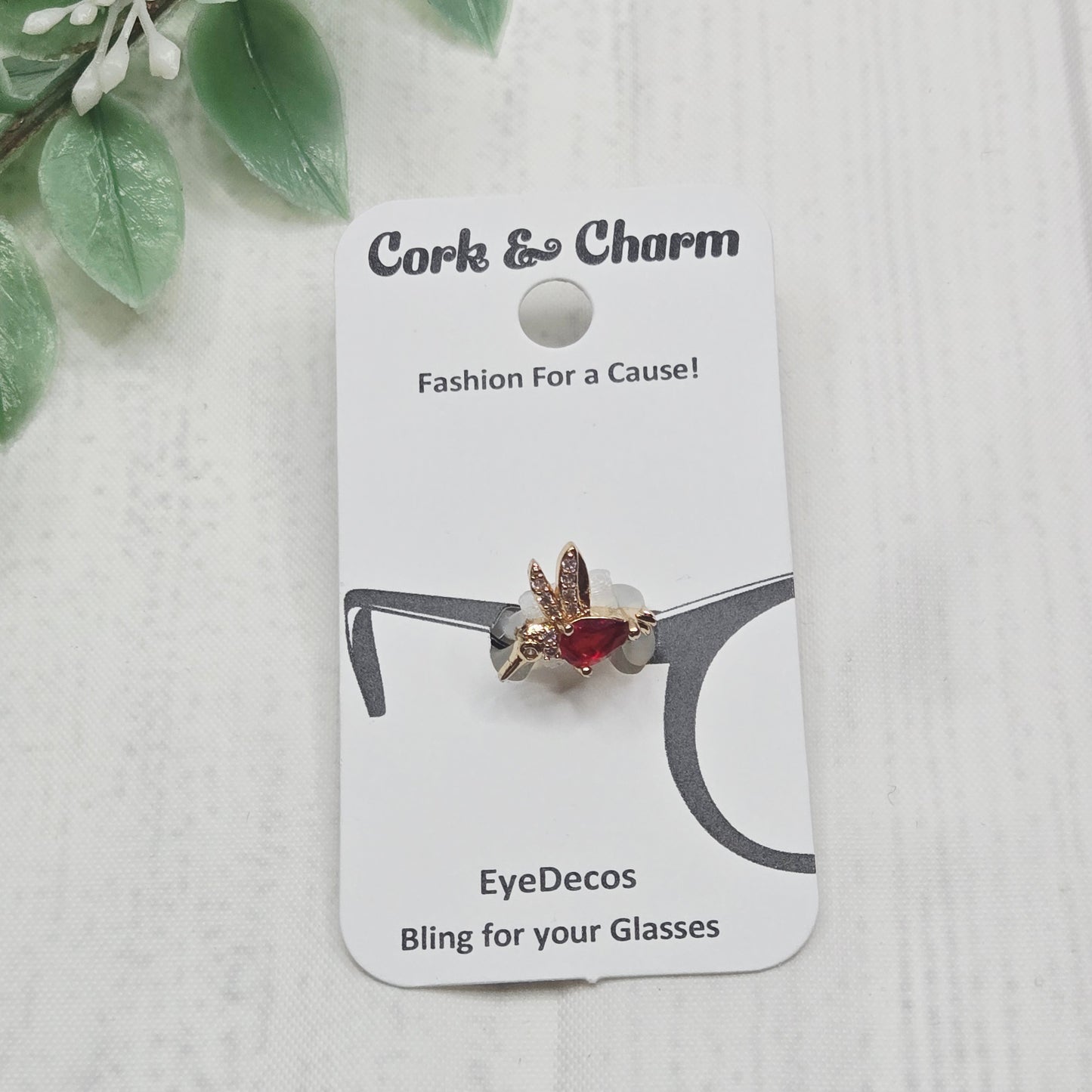 Mini Gold and Red Hummingbird Rhinestone Metal EyeDeco