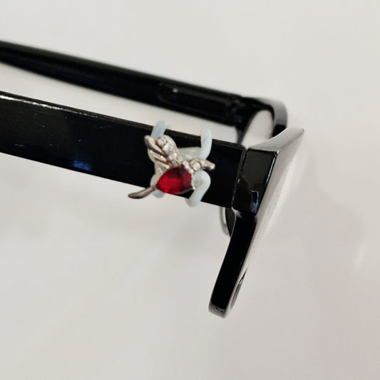 Mini Silver and Garnet Red Hummingbird Rhinestone Metal EyeDeco