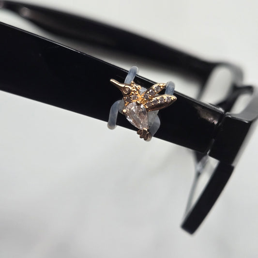 Mini Gold and White Hummingbird Rhinestone Metal EyeDeco