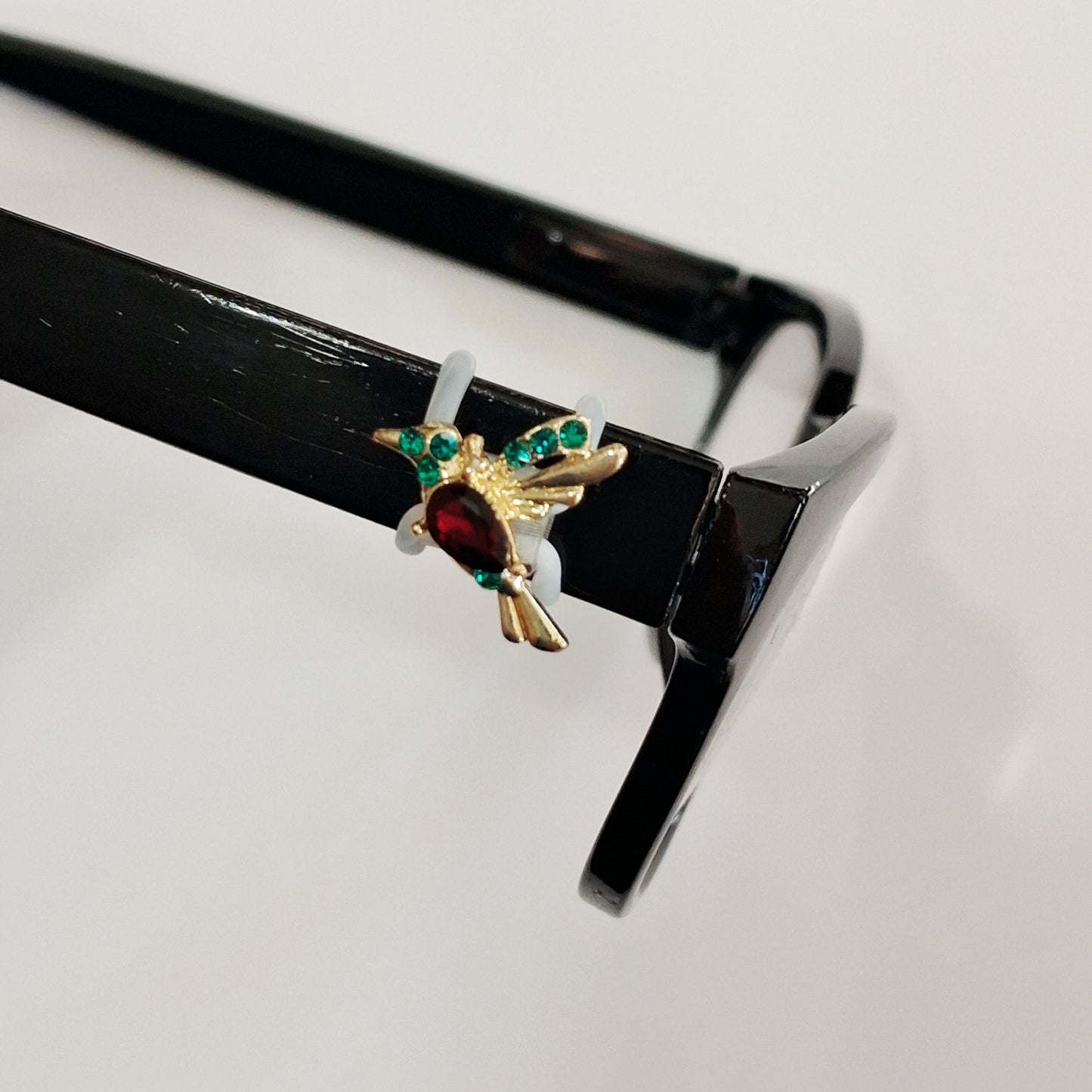 Mini Gold and Red Green Hummingbird Rhinestone Metal EyeDeco
