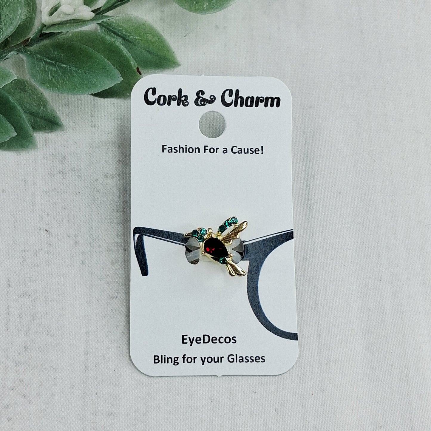 Mini Gold and Red Green Hummingbird Rhinestone Metal EyeDeco
