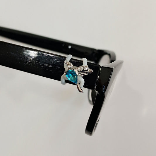 Mini Silver and Topaz Blue Hummingbird Rhinestone Metal EyeDeco