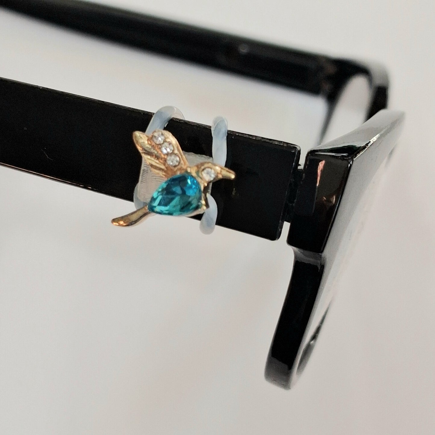 Mini Gold and Topaz Blue Hummingbird Rhinestone Metal EyeDeco
