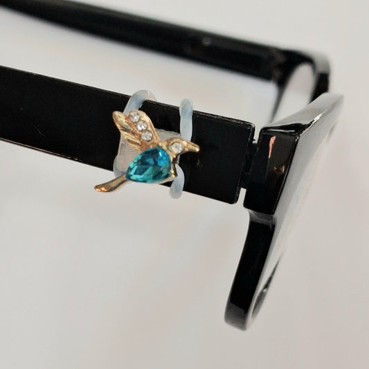 Mini Gold and Topaz Blue Hummingbird Rhinestone Metal EyeDeco