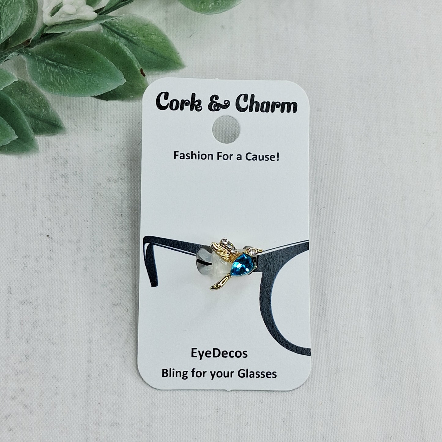 Mini Gold and Topaz Blue Hummingbird Rhinestone Metal EyeDeco