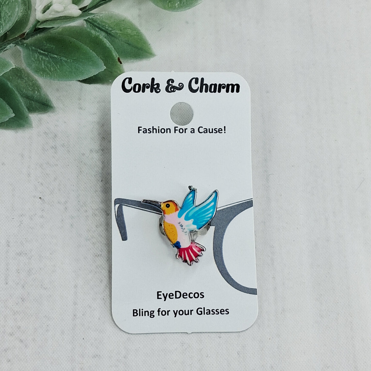 Blue Wings Pink Tail Hummingbird Enamel EyeDeco