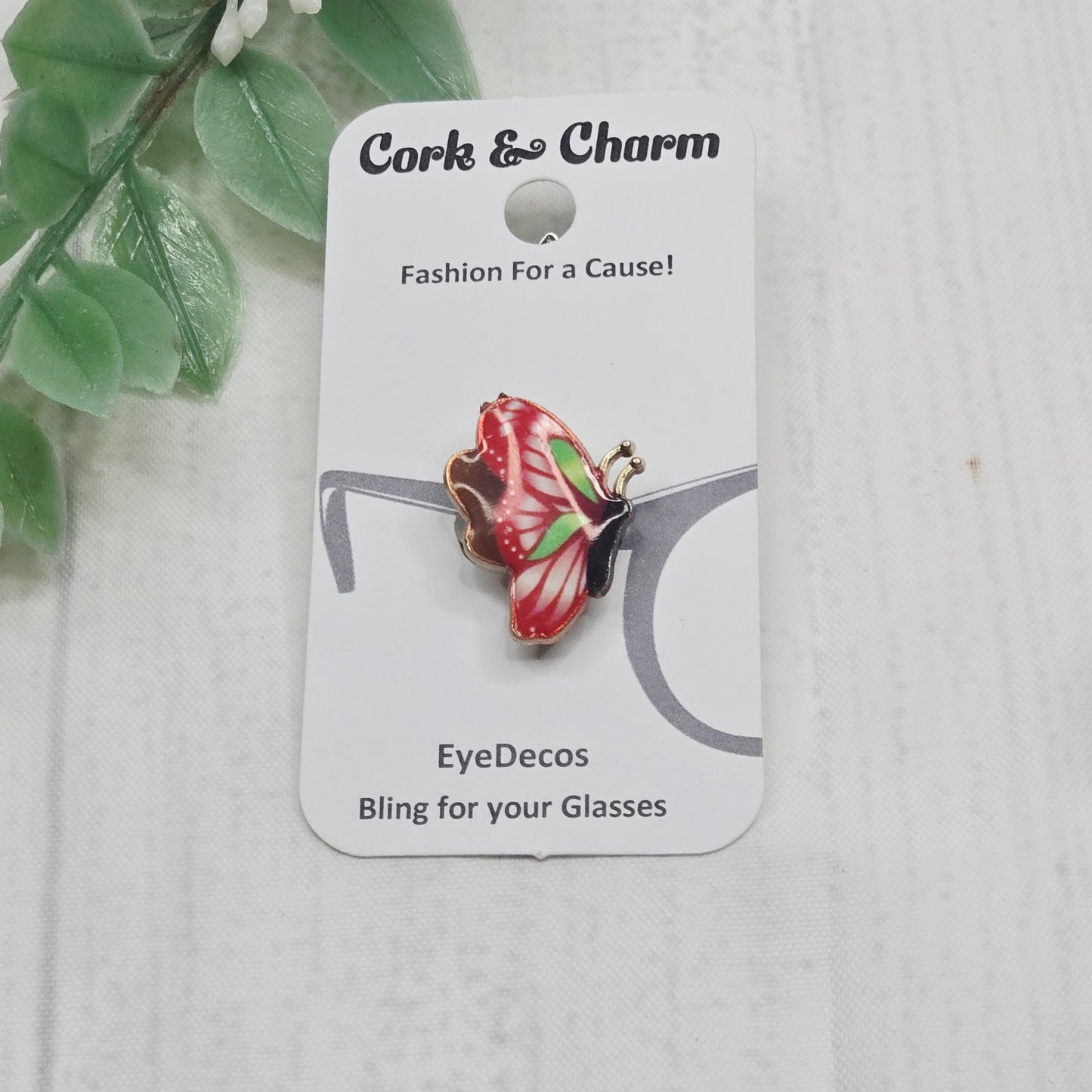Rose Pink Green Butterfly Enamel EyeDeco