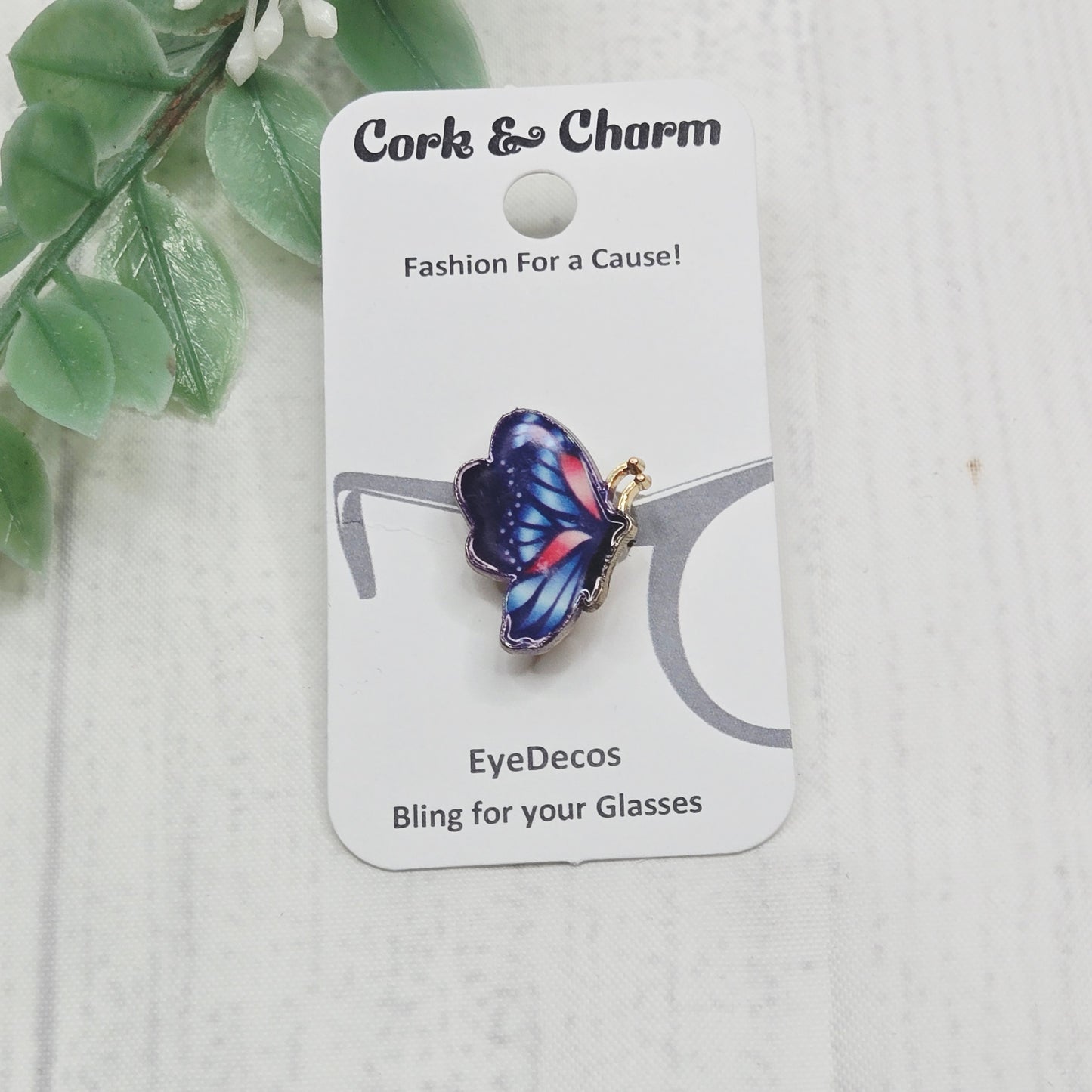 Dark Blue Pink Butterfly Enamel EyeDeco
