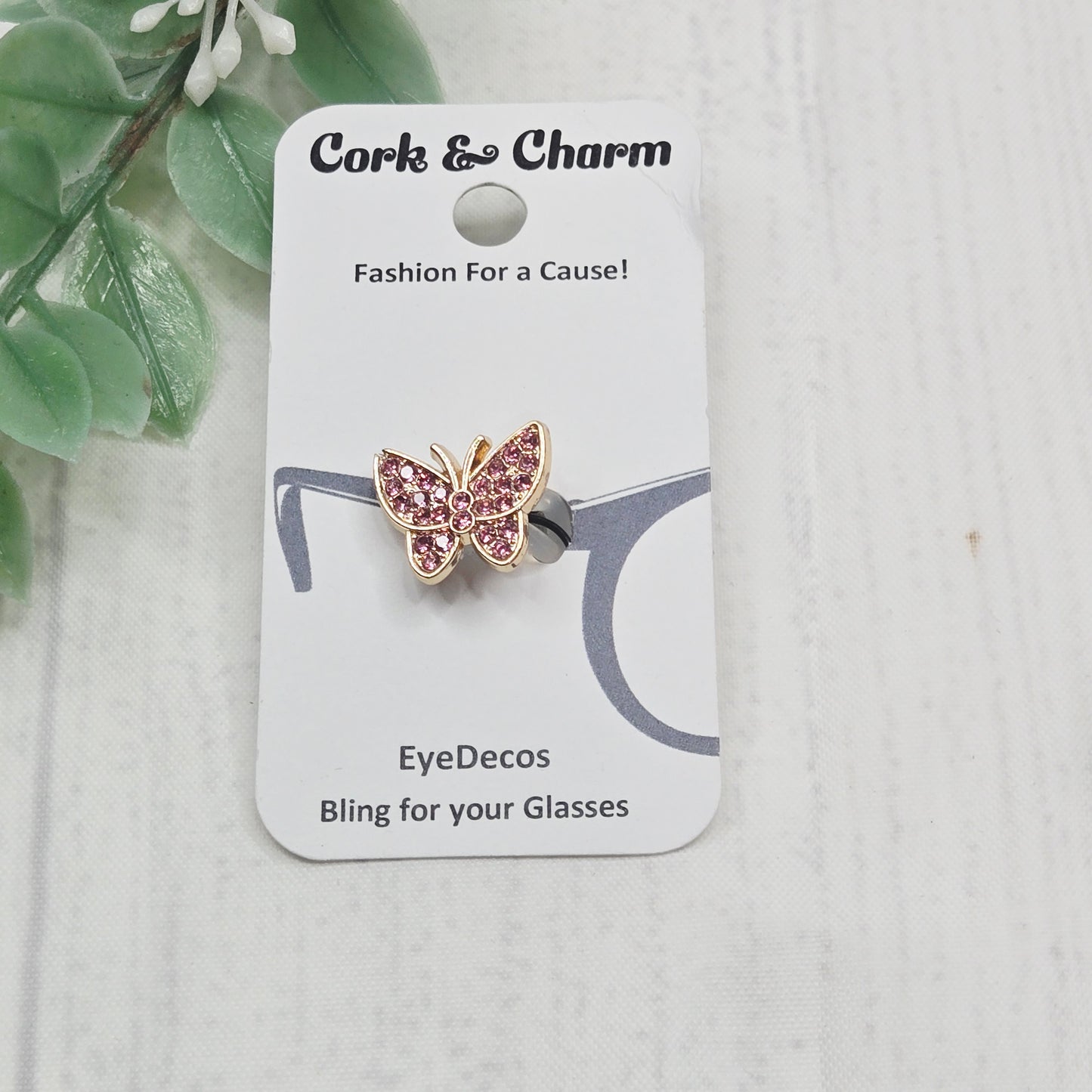 Pink Rhinestone Gold Butterfly Metal EyeDeco