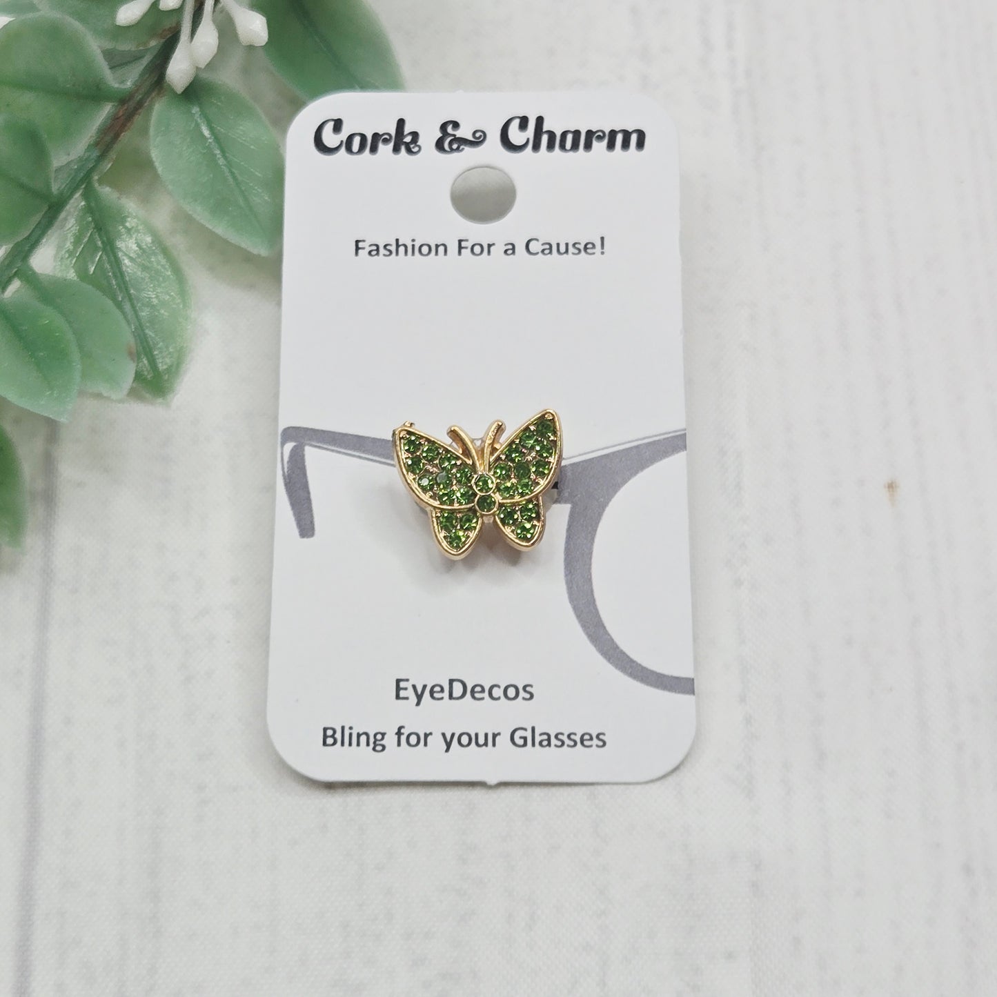 Green Rhinestone Gold Butterfly Metal EyeDeco
