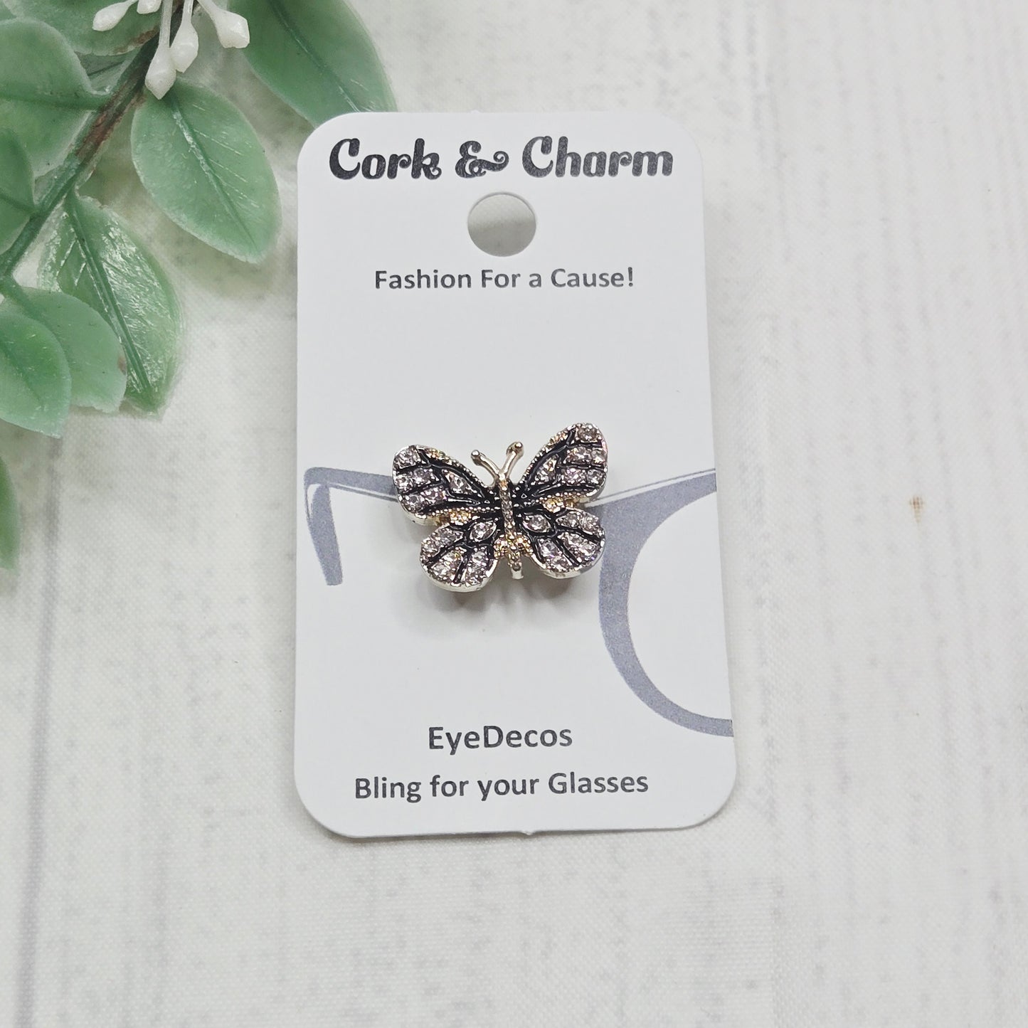 Black and White Rhinestone Gold Butterfly Metal EyeDeco