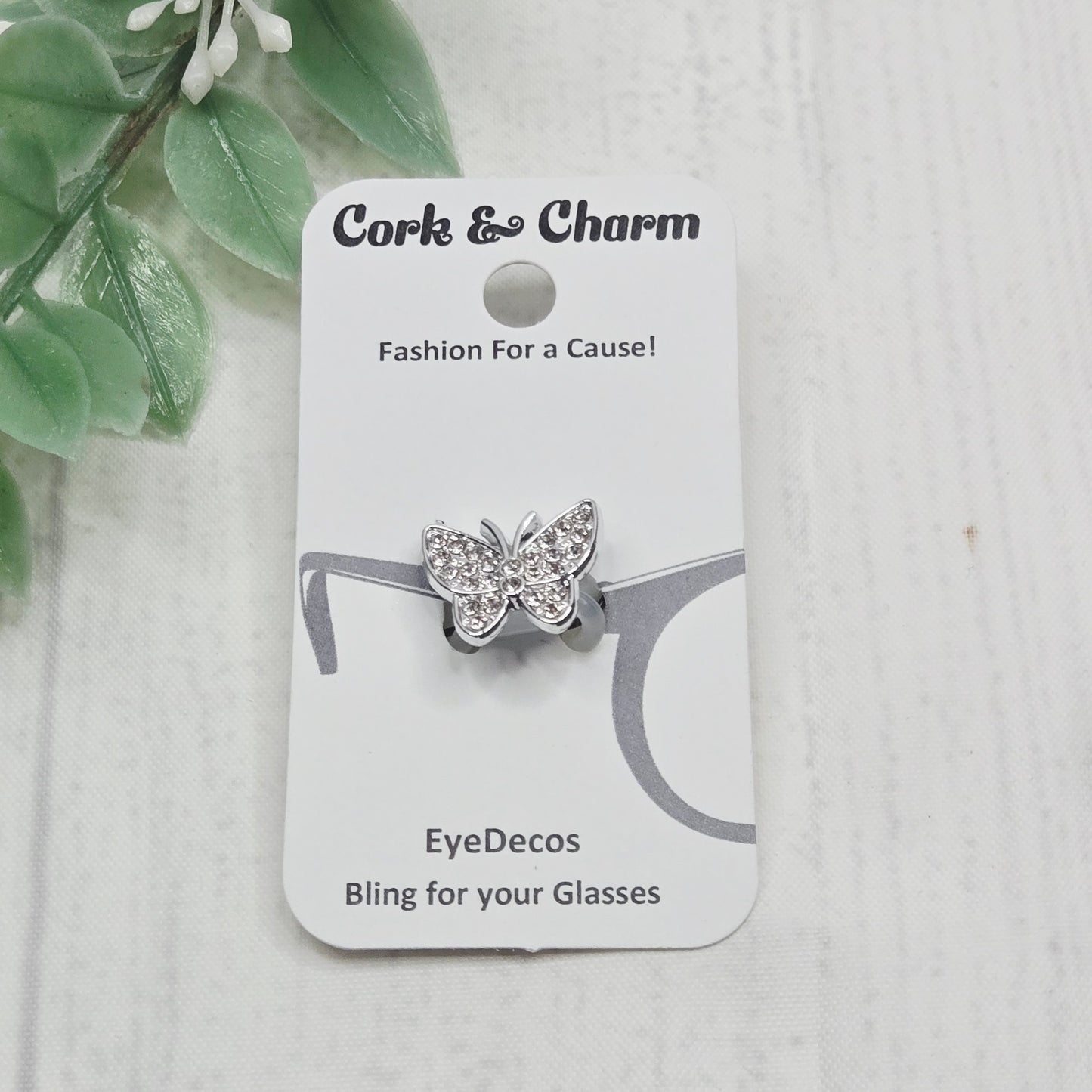 White Rhinestone Silver Butterfly Metal EyeDeco