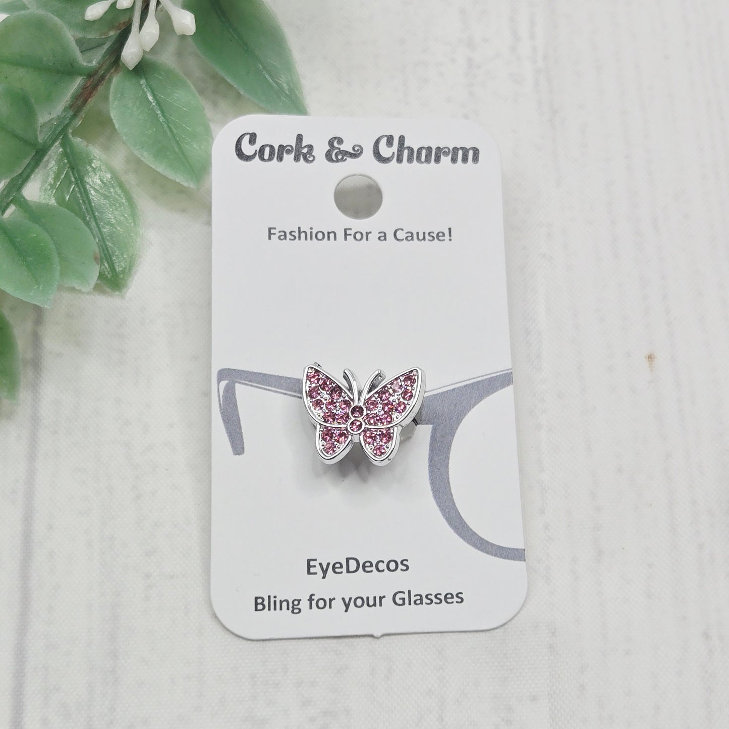 Pink Rhinestone Silver Butterfly Metal EyeDeco